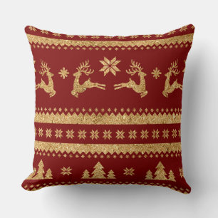 Elegante Bourgogne & Gouden Kerstkussen – Luxe Kussen