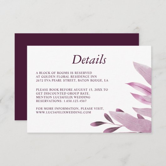 Elegante Bourgogne Groot Blad Bruiloft Detail kaar Kaart (Voorkant / Achterkant)