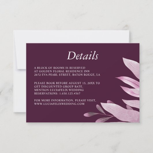 Elegante Bourgogne Groot Blad Bruiloft Detail kaar Kaart (Voorkant)