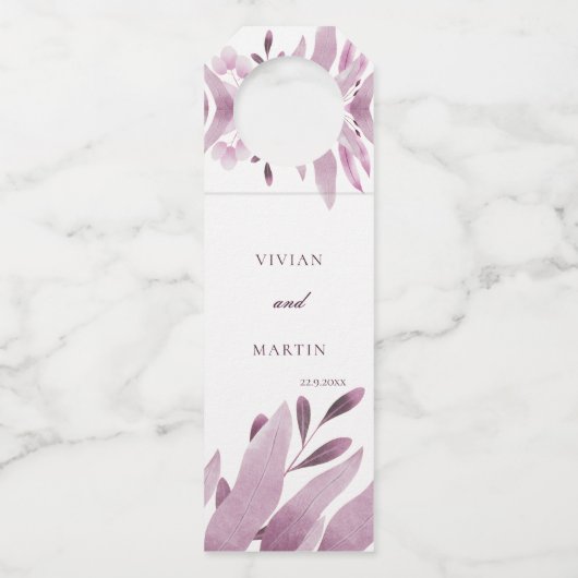 Elegante Bourgogne Groot blad Bruiloft Flessenhanger (Voorkant)