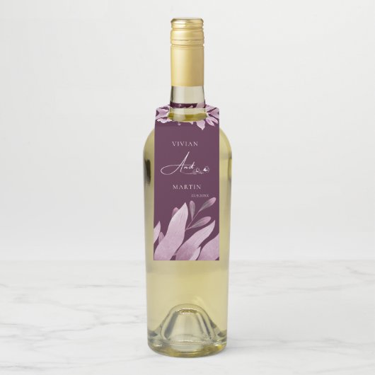 Elegante Bourgogne Groot blad Bruiloft Flessenhanger (Op fles)