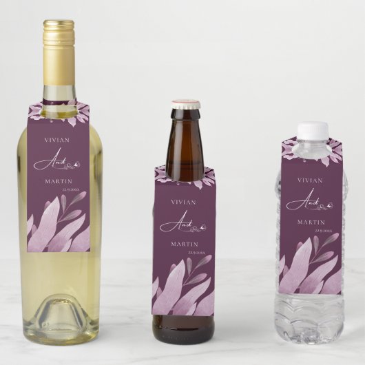 Elegante Bourgogne Groot blad Bruiloft Flessenhanger (In situ)