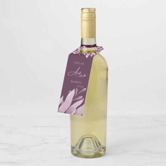 Elegante Bourgogne Groot blad Bruiloft Flessenhanger (Schuin)