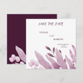 Elegante Bourgogne Grote Bladeren Monogram Save Th Kaart (Voorkant / Achterkant)