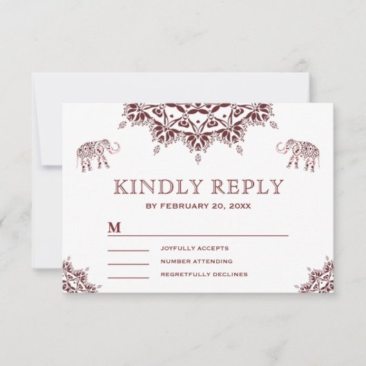 Elegante Bourgogne Henna Indische RSVP (Voorkant)