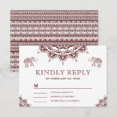Elegante Bourgogne Henna Indische RSVP Kaartje (Voorkant / Achterkant)