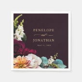 Elegante Bourgogne Herfst Bloemen Goud Script Trou Servet (Voorkant)