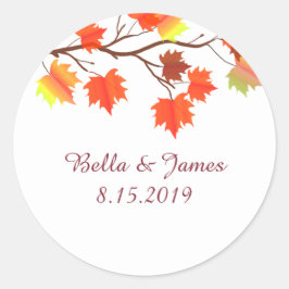 Elegante Bourgogne Herfst Leaf Trouwstickers Ronde Sticker