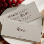 Elegante Bourgogne & Ivoor Trouwdiner Menu Kaart<br><div class="desc">Deze elegante trouwmenukaart heeft een rijke bordeauxrode achtergrond met verfijnde serif- en scripttypografie, waardoor een gedurfd maar tijdloos ontwerp ontstaat. De lay-out bevat speciale secties voor starters, voorgerechten en desserts, waardoor uw gasten een stijlvol voorproefje krijgen van de eetervaring van de avond. Perfect voor formele recepties, wijngaard bruiloften, of klassieke...</div>