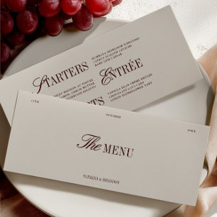 Elegante Bourgogne & Ivoor Trouwdiner Menu Kaart