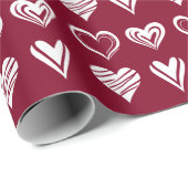 Elegante Bourgogne Kant Harten Wit Cadeaupapier (Rol Hoek)
