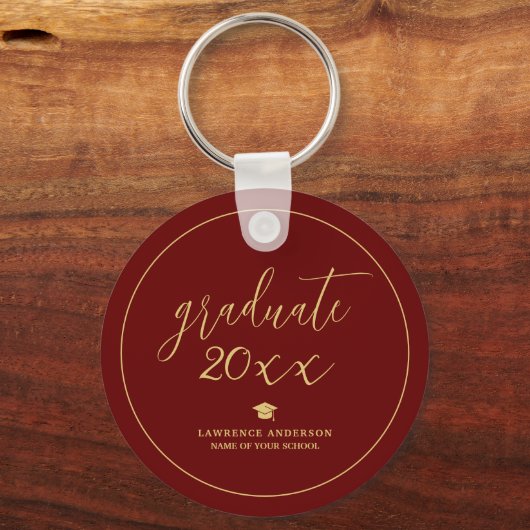 Elegante Bourgogne Klasse van 2024 Afstuderen Afst Sleutelhanger (Voorkant)