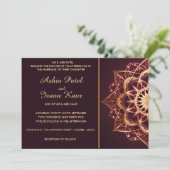 Elegante Bourgogne Mandala bruiloft uitnodiging (Staand voorkant)