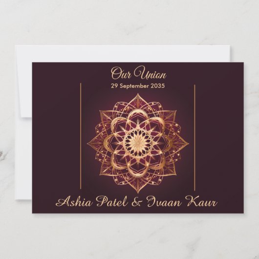 Elegante Bourgogne Mandala bruiloft uitnodiging (Achterkant)