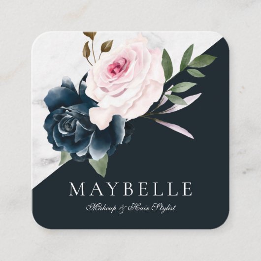 Elegante Bourgogne & Marmeren Waterverf Bloemenmar Vierkante Visitekaartje (Voorkant)