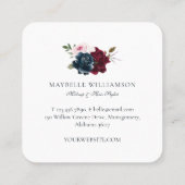 Elegante Bourgogne & Marmeren Waterverf Bloemenmar Vierkante Visitekaartje (Achterkant)