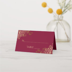 Elegante Bourgogne Maroon & Gouden bruiloft Write- Plaatskaartje