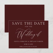 Elegante Bourgogne Maroon Moderne bruiloft Save The Date (Voorkant / Achterkant)