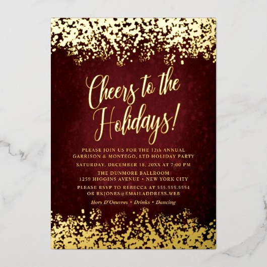 Elegante Bourgogne met gouden Confetti vakantie Folie Uitnodiging (Voorkant)
