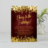 Elegante Bourgogne met gouden Confetti vakantie Folie Uitnodiging (Staand Voorkant)