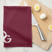 Elegante Bourgogne met witte kanten Initialen Theedoek (Quarter Fold)