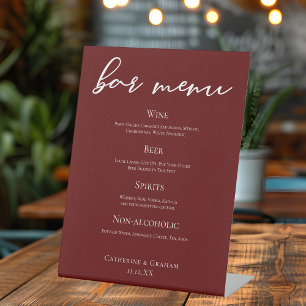 Elegante Bourgogne Minimalistische Wedding Bar Men Reclamebord Met Voetstuk