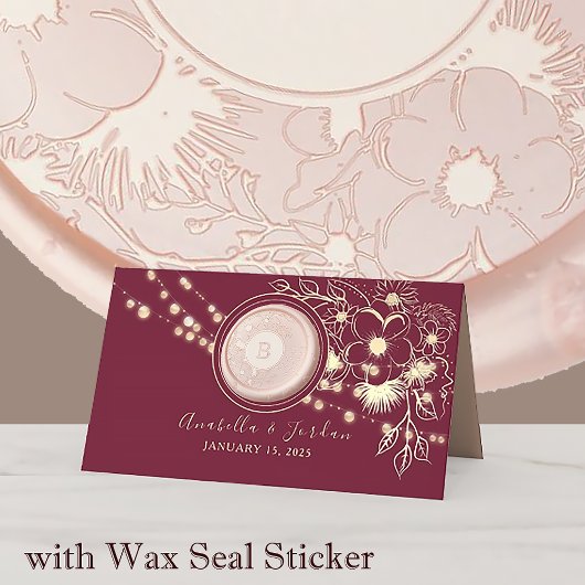 Elegante Bourgogne Monogram Bruiloft Plaats Kaart Plaatskaartje