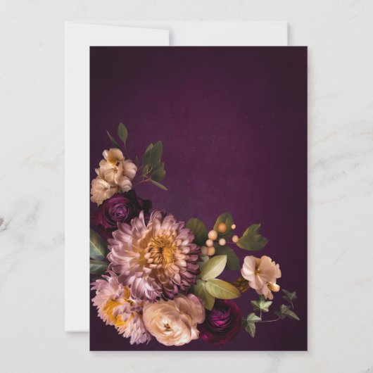 Elegante Bourgogne Moody Floral Script Bruids Brun Kaart (Achterkant)