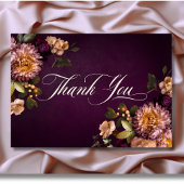 Elegante Bourgogne Moody Floral Script Wedding Bedankkaart