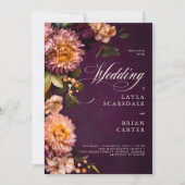 Elegante Bourgogne Moody Floral Script Wedding Kaart (Voorkant)