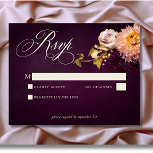 Elegante Bourgogne Moody Floral Script Wedding RSVP Kaartje