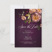 Elegante Bourgogne Moody Floral Script Wedding Save The Date (Voorkant)