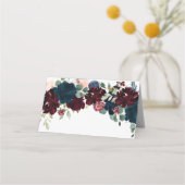 Elegante Bourgogne & Navy Bloemenbruiloft Plaatskaartje (Achterkant)