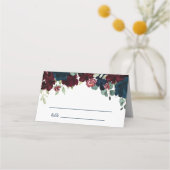 Elegante Bourgogne & Navy Bloemenbruiloft Plaatskaartje (Voorkant)