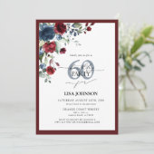 Elegante Bourgogne & Navy Blue Floral 60e verjaard Kaart (Staand voorkant)