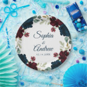 Elegante Bourgogne & Navy Rustieke Houten Bruiloft Papieren Bordje (Feest)