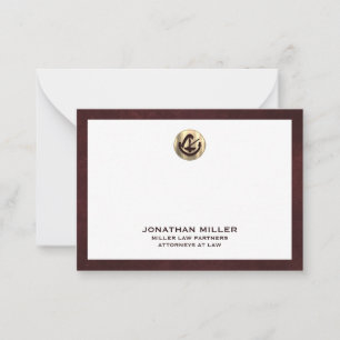 Elegante Bourgogne Notecard met Gold Logo Law Firm Notitiekaartje