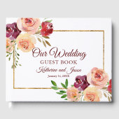 Elegante Bourgogne Perzik Bloemen Romantische brui Gastenboek (Voorkant)