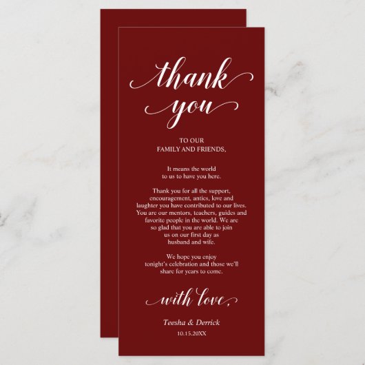 Elegante Bourgogne, plaats instelling Dank u kaart (Voorkant / Achterkant)