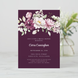 Elegante Bourgogne Plum Bloemen Bruid Kaart