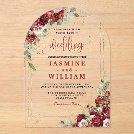 Elegante Bourgogne Red Blush Gold Geometrische bru Acryl Uitnodigingen