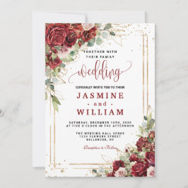 Elegante Bourgogne Red Blush Gold Geometrische bru Kaart