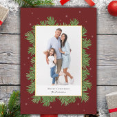 Elegante Bourgogne Rode Kerst Botanische Foto Feestdagenkaart