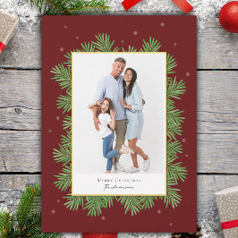 Elegante Bourgogne Rode Kerst Botanische Foto Feestdagenkaart