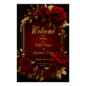 Elegante Bourgogne Rode Rose & Gouden Bruiloft Perfect Poster (Voorkant)