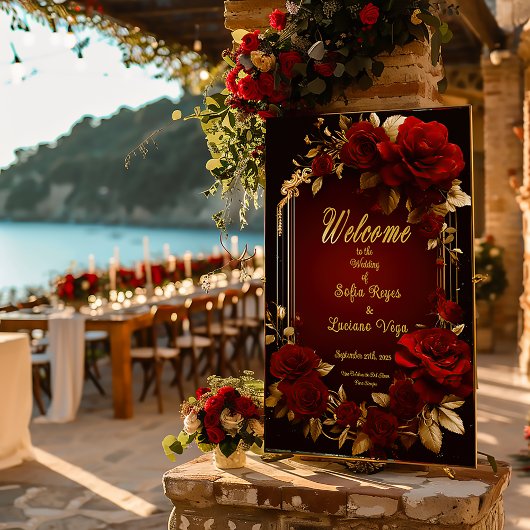 Elegante Bourgogne Rode Rose & Gouden Bruiloft Perfect Poster