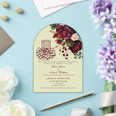 Elegante Bourgogne Rode Rozen Floral Islamitisch Acryl Uitnodigingen (Insitu (Huwelijk))