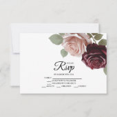 Elegante Bourgogne Roos Bloemen bruiloft RSVP Kaar (Voorkant)