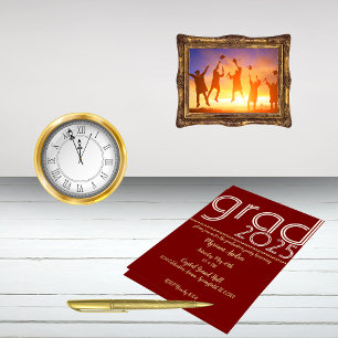 Elegante Bourgogne & Roos Gold Afstuderen Uitnodig Folie Feestdagenkaart