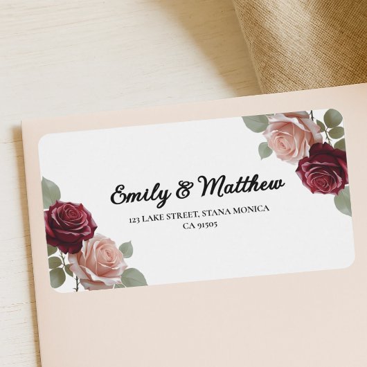 Elegante Bourgogne Roos Retour Adreslabels Etiket